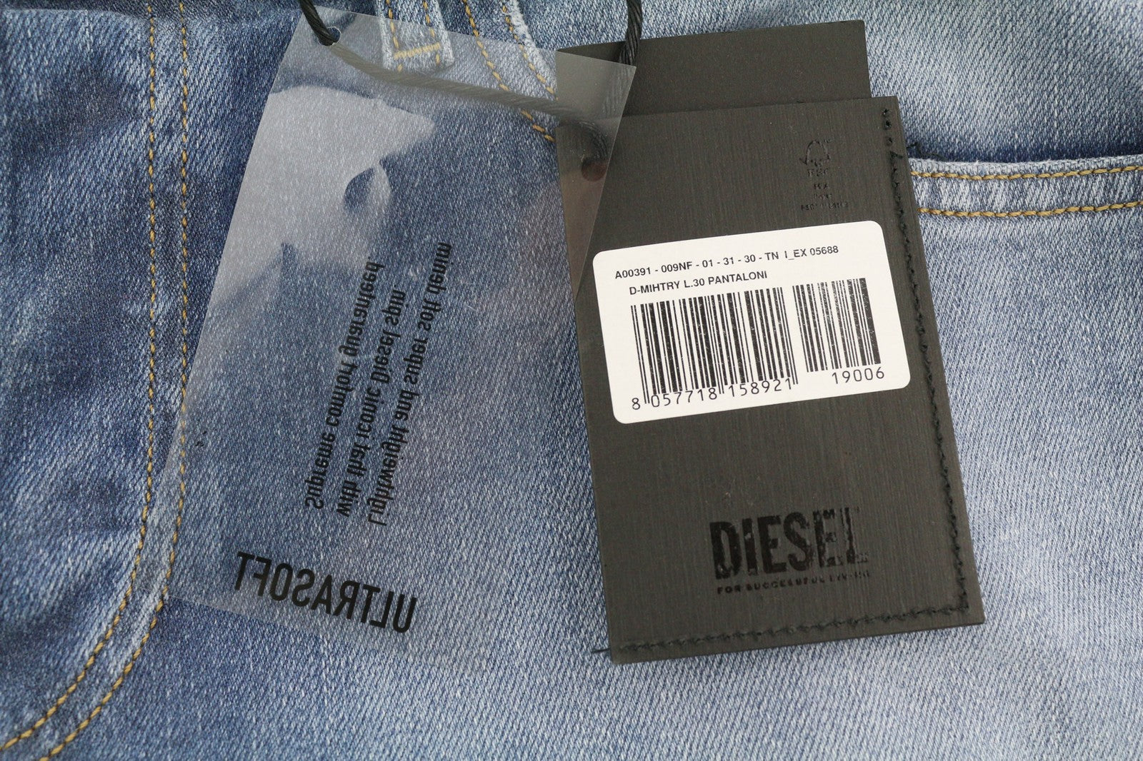 DIESEL D-Mihtry 009NF Men's Jeans W31/L30 Straight Fit Washed Button Stretch