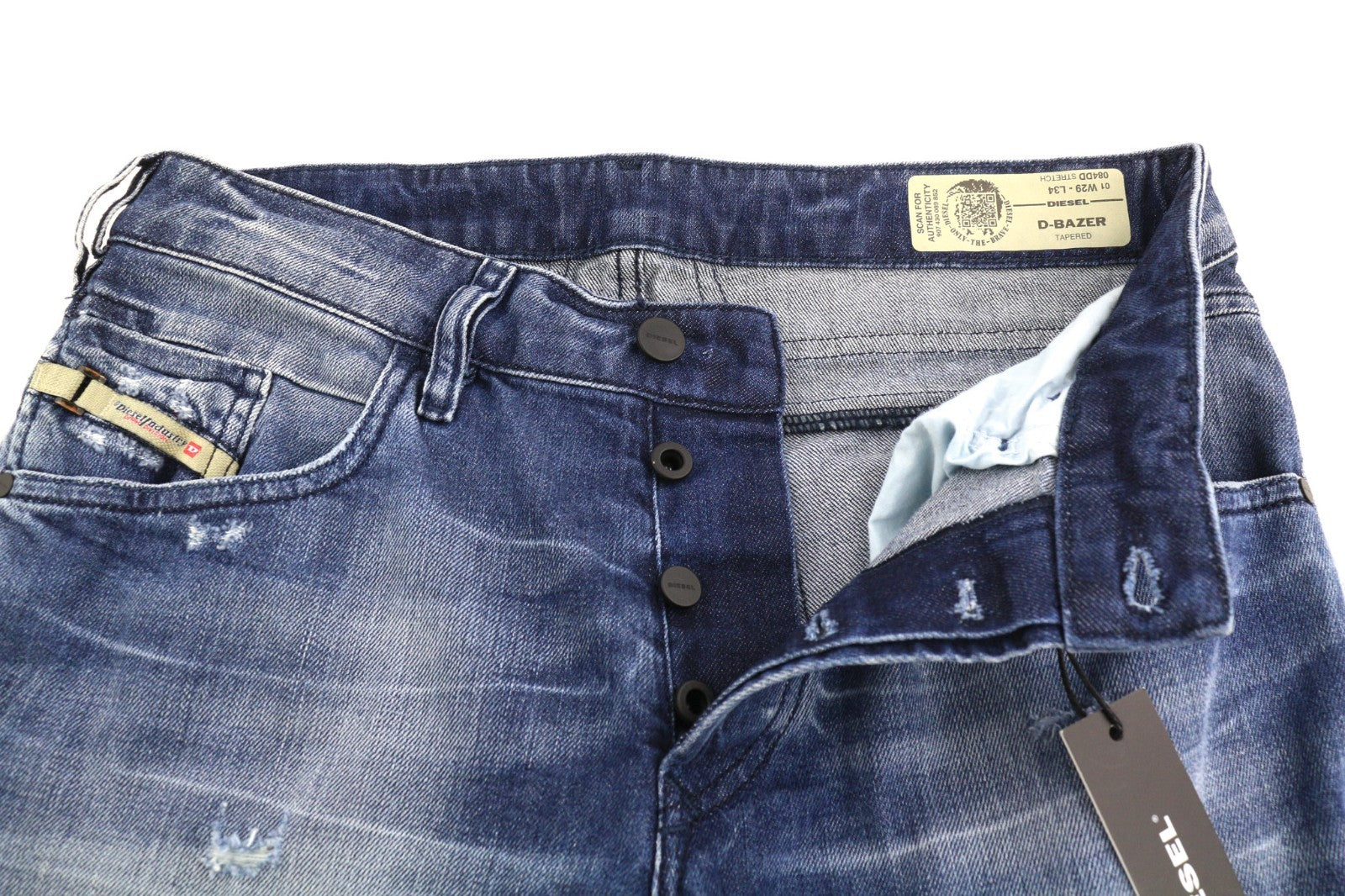 DIESEL D-Bazer 084DD Men's Jeans W29/L34 Tapered Ripped Denim Washed Logo