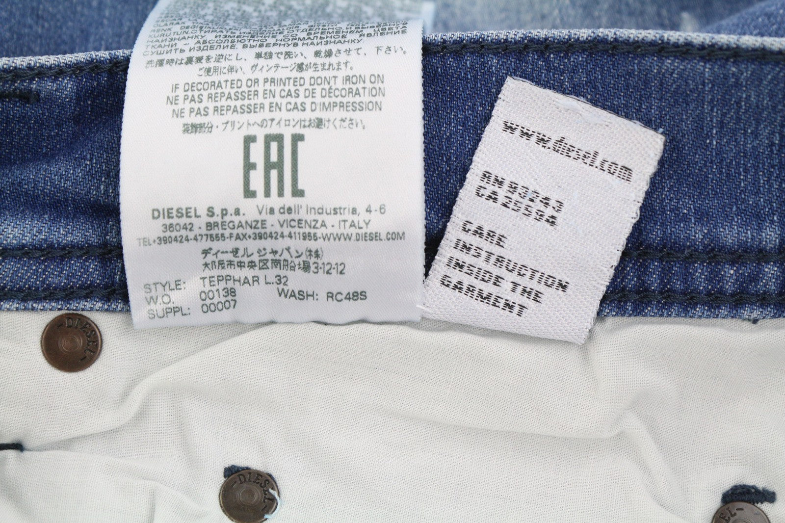 DIESEL Tepphar RC48S Men's Jeans W30/L32 Slim Carrot Washed Blue Distressed