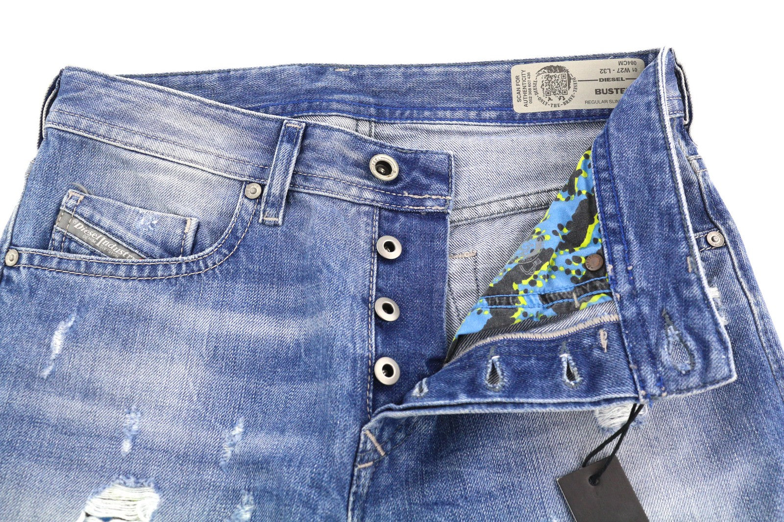 DIESEL Buster 084CM Men's Jeans W27/L32 Slim Tapered Distressed Washed Denim