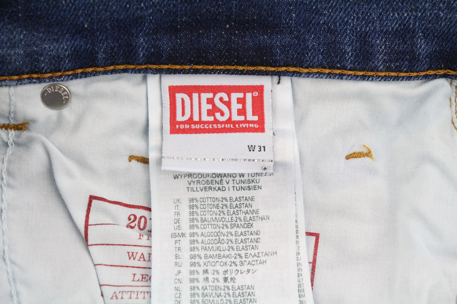 DIESEL 2019 D-Strukt 09E07 Men's Jeans W31/L34 Slim Mid Waist Distressed Wash