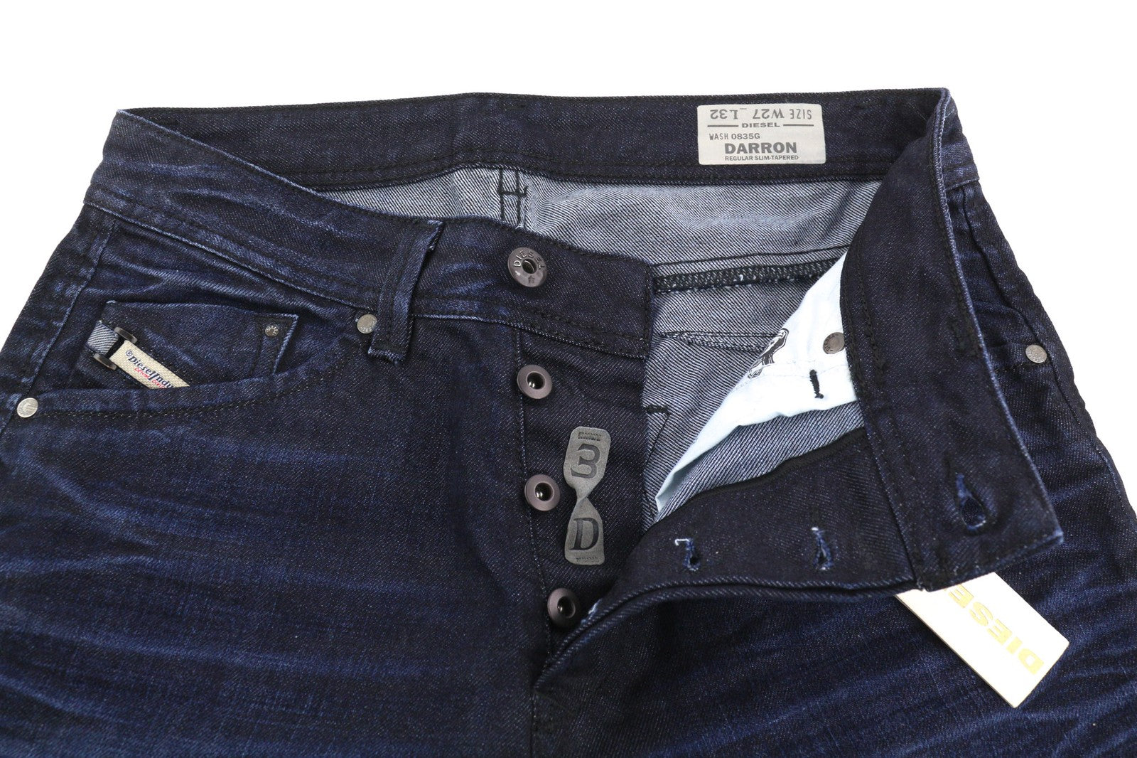 DIESEL Darron 0835G Men's Jeans W27/L32 Slim Tapered Washed Button Blue