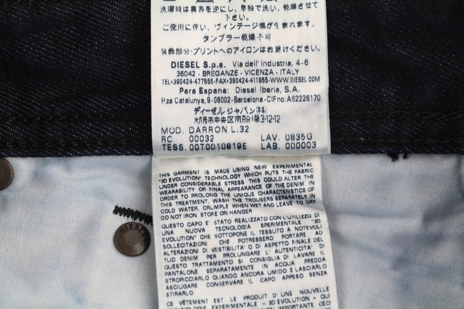 DIESEL Darron 0835G Men's Jeans W27/L32 Slim Tapered Washed Button Blue