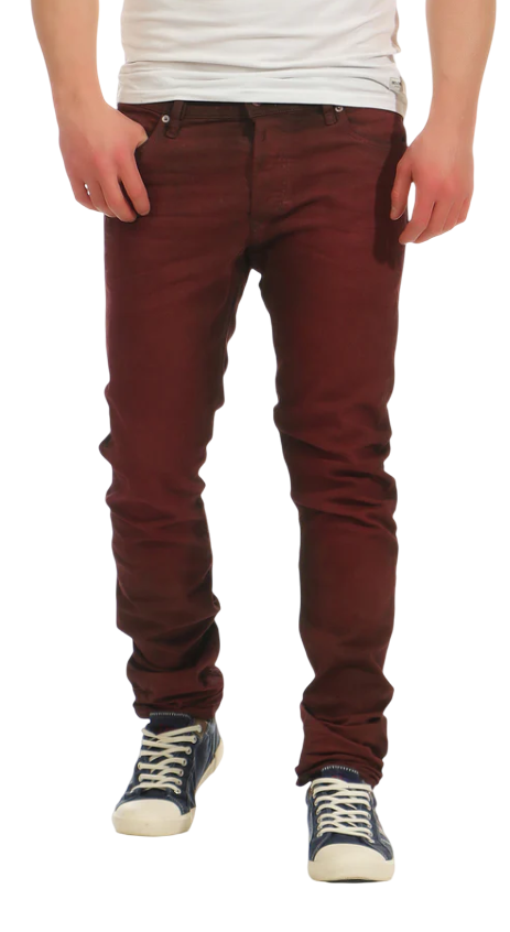 DIESEL Tepphar 0858X Men's Jeans W26 Slim Carrot Burgundy Buttoned Logo