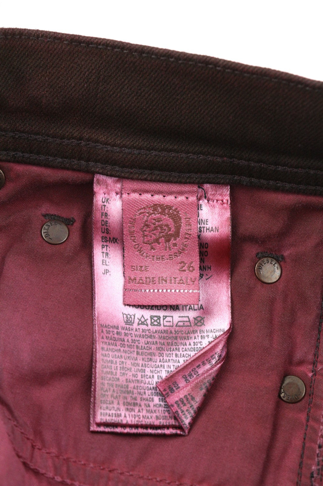 DIESEL Tepphar 0858X Men's Jeans W26 Slim Carrot Burgundy Buttoned Logo