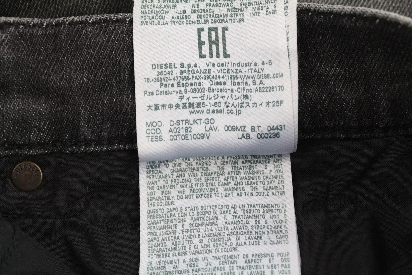 DIESEL D-Strukt 009MZ Men's Jeans W29/L32 Slim Zipped Washed Dark Grey Denim