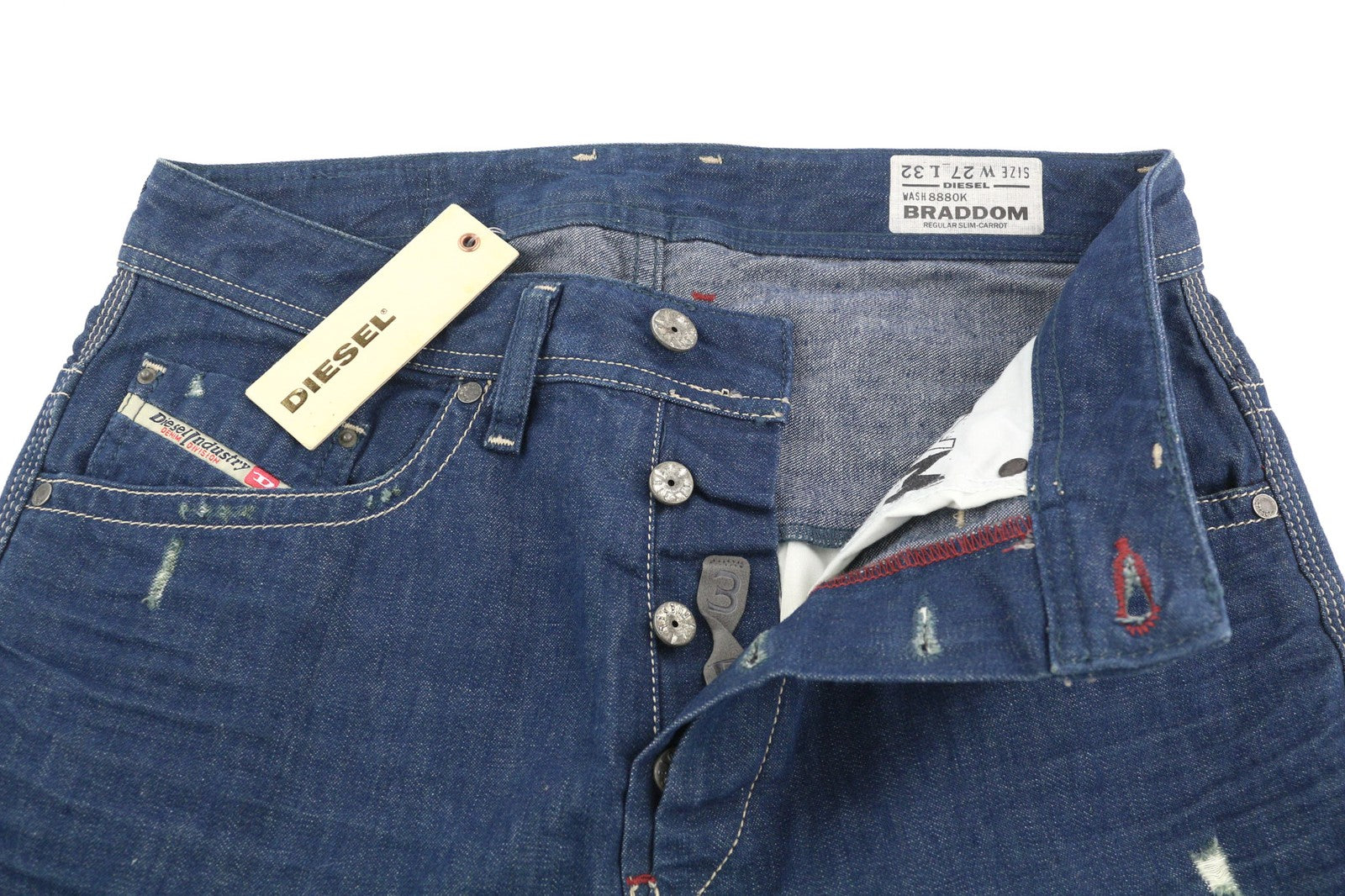 DIESEL Braddom 8880K Men's Jeans W27/L32 Slim Carrot Washed Blue Buttoned