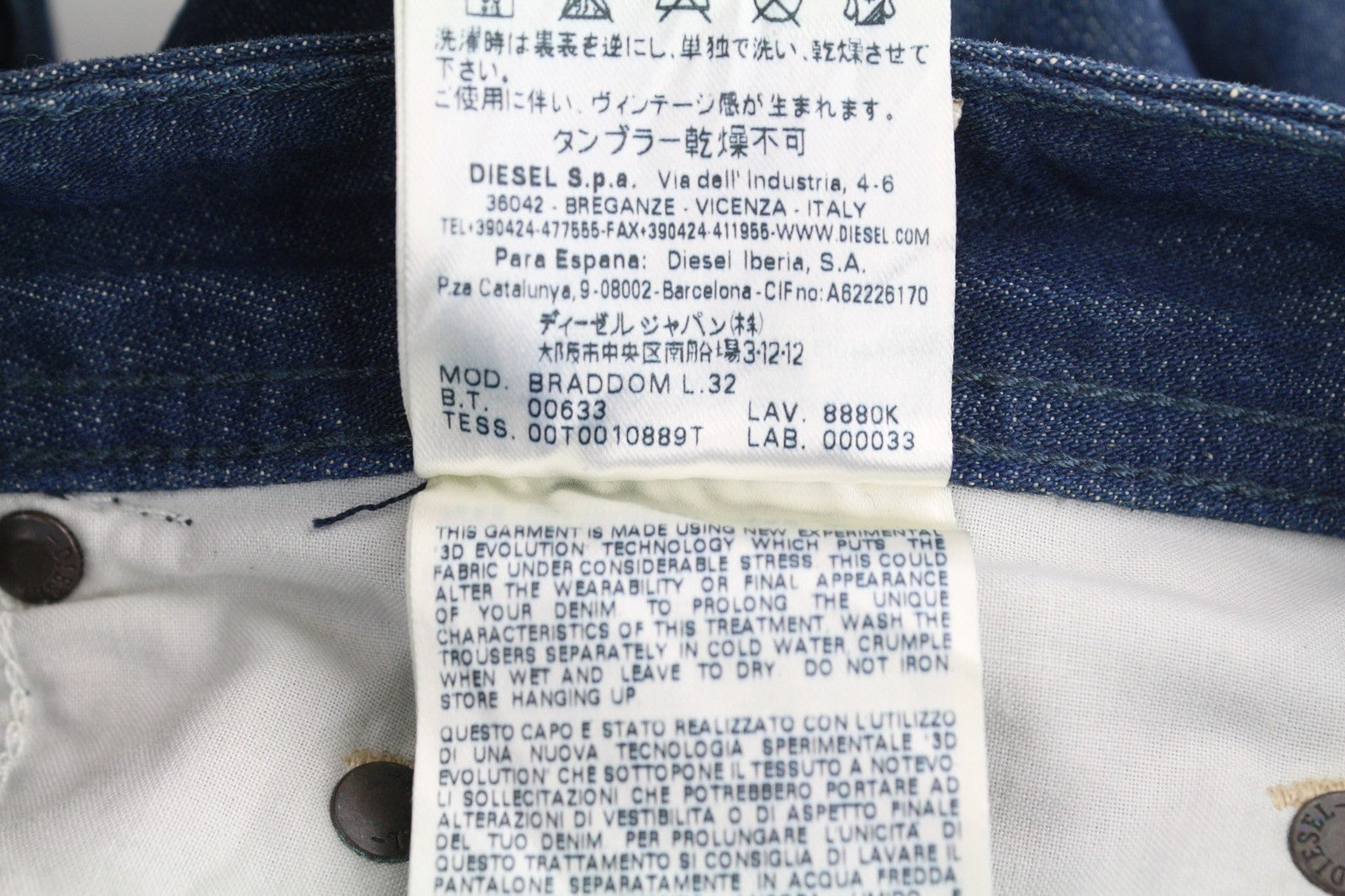 DIESEL Braddom 8880K Men's Jeans W27/L32 Slim Carrot Washed Blue Buttoned