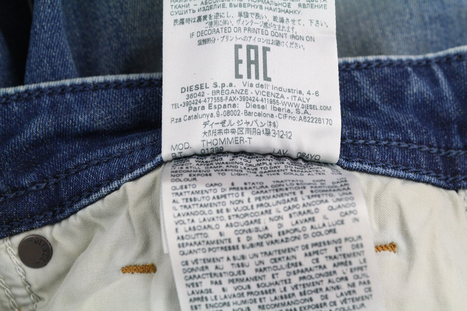 DIESEL Thommer-T 084YQ Men's Jeans W27 Jogg Slim Stretch Blue Washed Fit