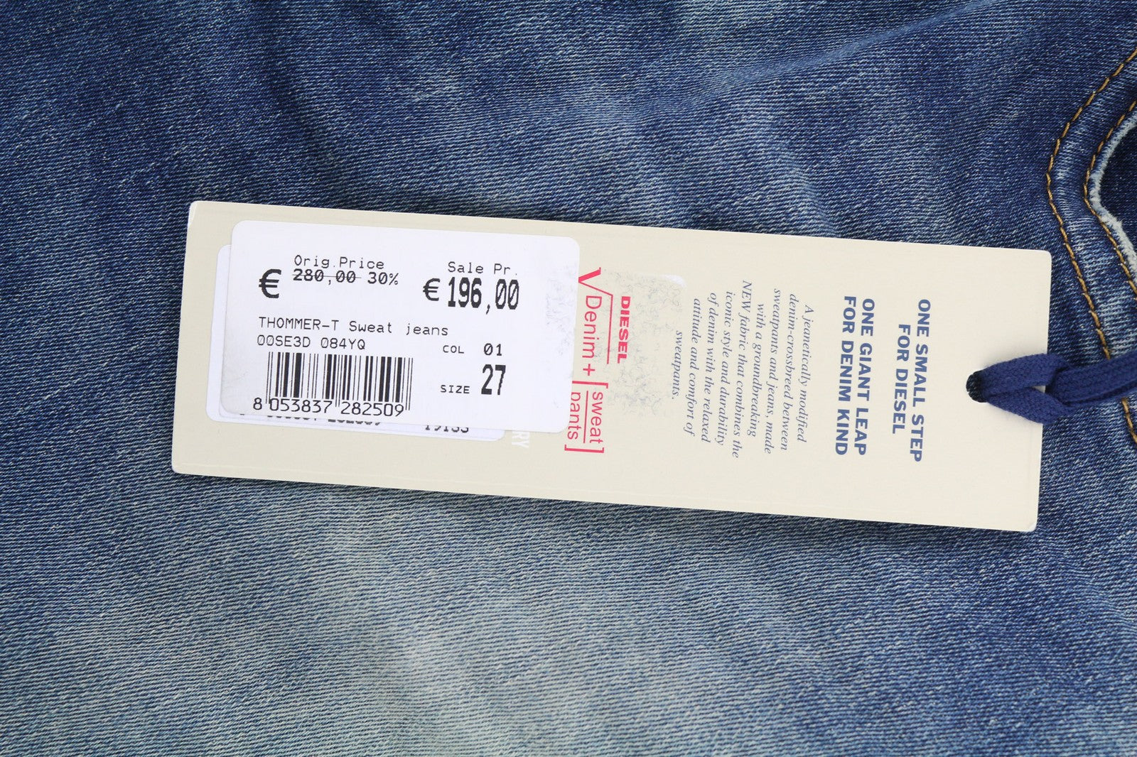 DIESEL Thommer-T 084YQ Men's Jeans W27 Jogg Slim Stretch Blue Washed Fit