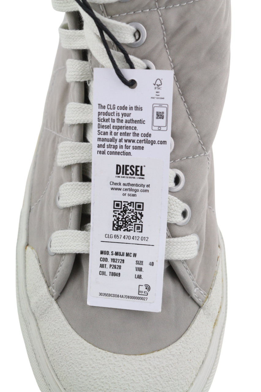 DIESEL S-Muji MC Women's Sneakers EU40 Light Grey High Lace Almond Logo RRP180