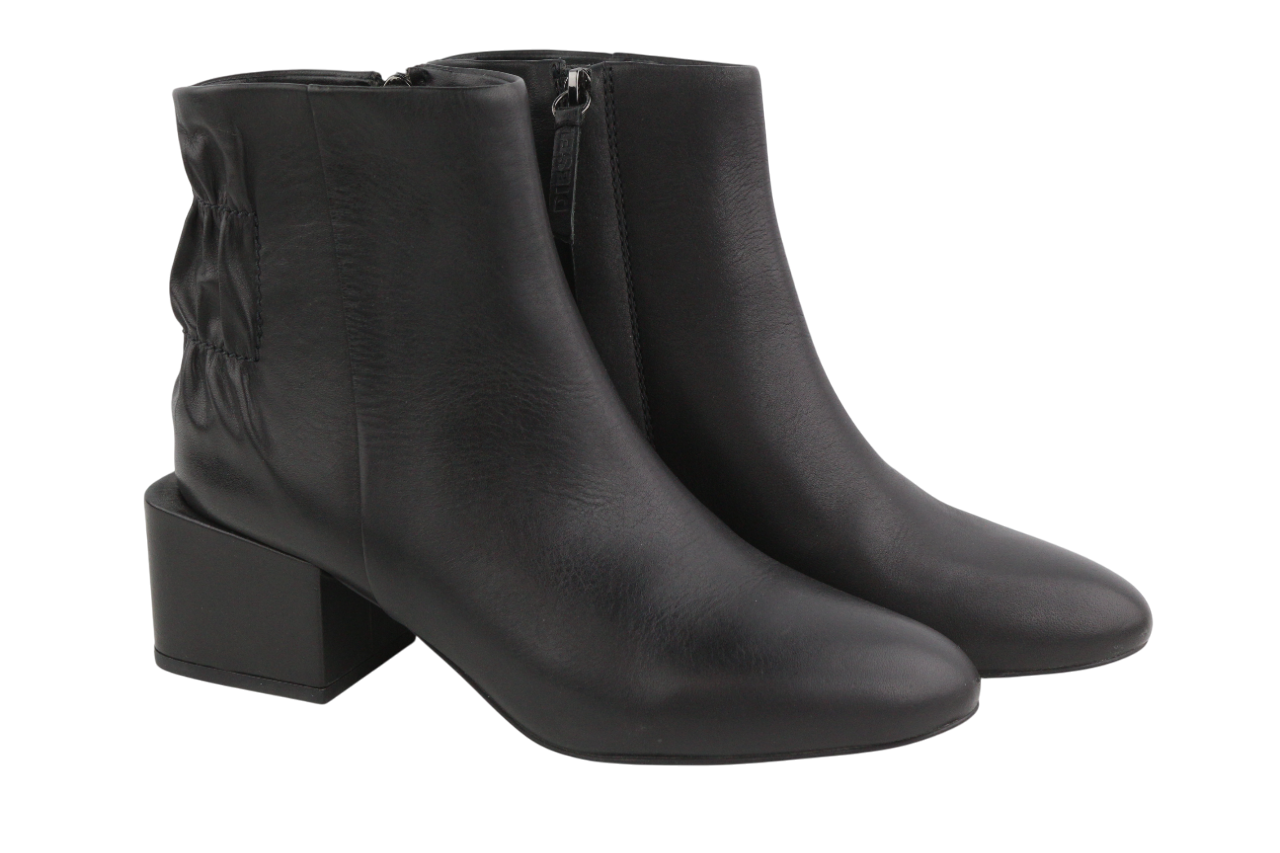 DIESEL Jaynet MAB Women's Boots EU38 Black Leather Zip Almond Heel Logo RRP290