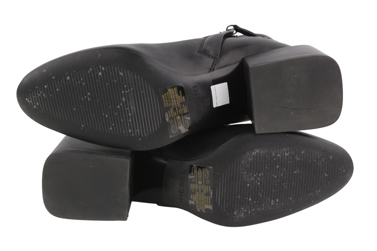 DIESEL Jaynet MAB Women's Boots EU38 Black Leather Zip Almond Heel Logo RRP290