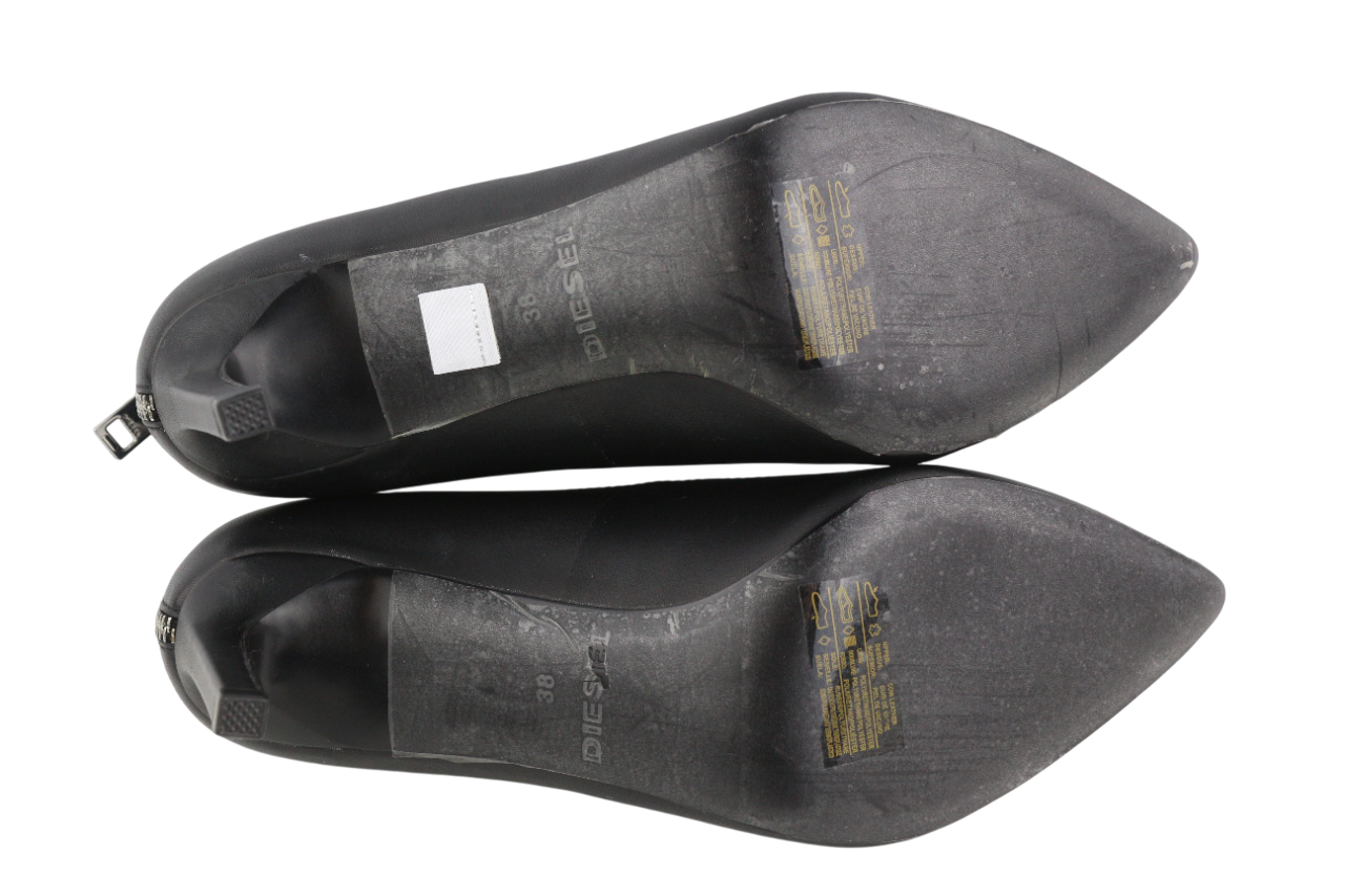 DIESEL D-Femme MP Women's Heels EU38 Black Cow Leather Kitten Heel RRP240
