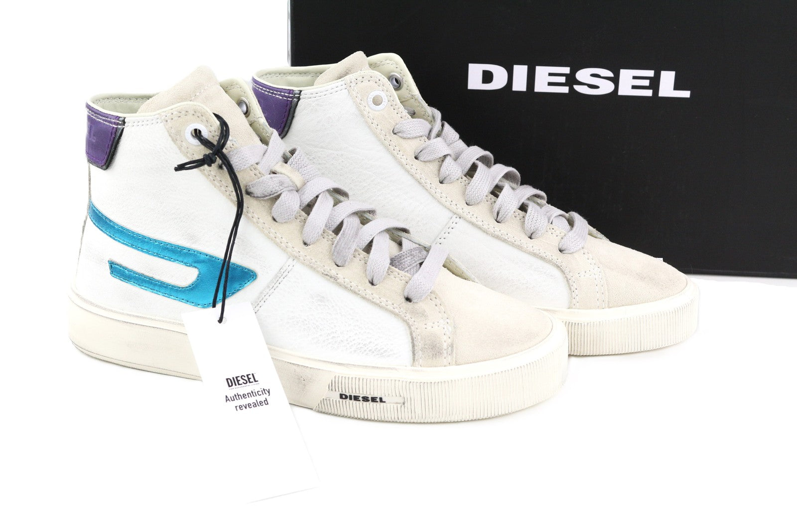 DIESEL S-Mydori ML Women's Sneakers EU38.5 White Leather Ankle Lace Up RRP220