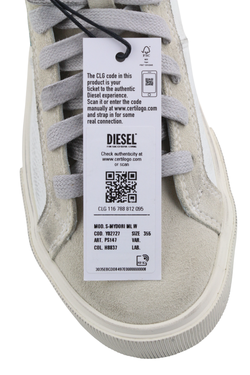 DIESEL S-Mydori ML Women's Sneakers EU38.5 White Leather Ankle Lace Up RRP220