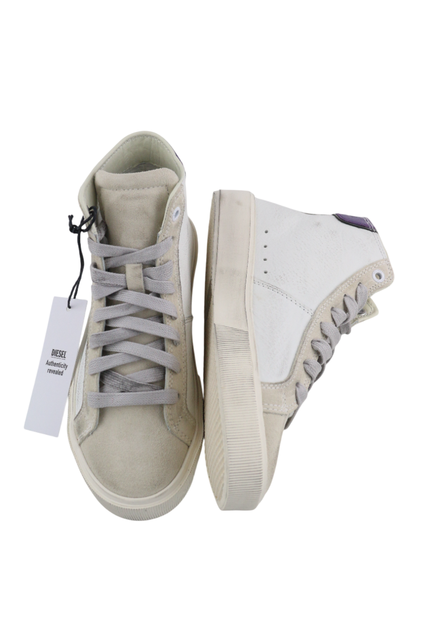 DIESEL S-Mydori ML Women's Sneakers EU38.5 White Leather Ankle Lace Up RRP220