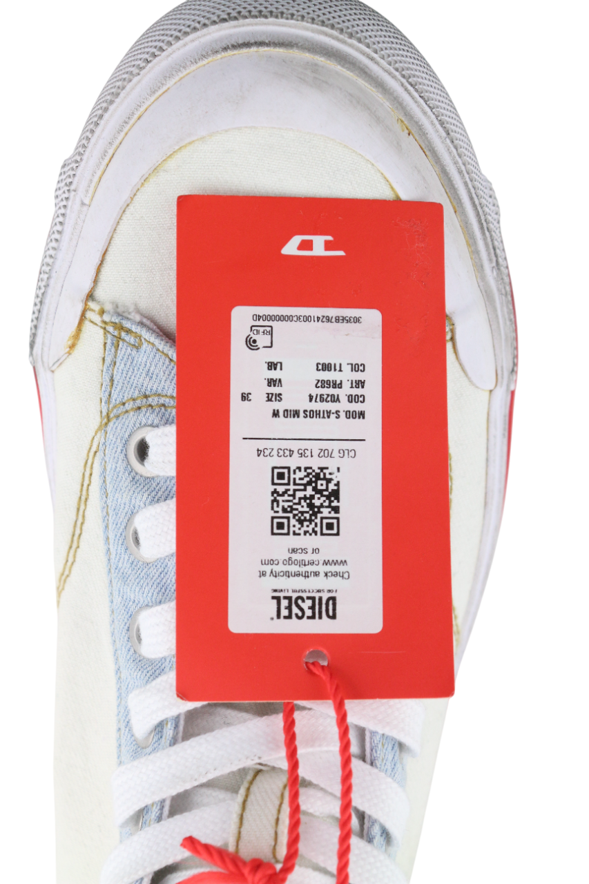 DIESEL S-Athos Mid Women's Sneakers EU39 White Ankle Lace Almond Logo RRP175