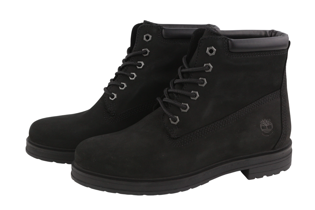 TIMBERLAND A2KSV Women's Boots UK7.5 EU41 Black Leather Ankle Lace Almond Logo