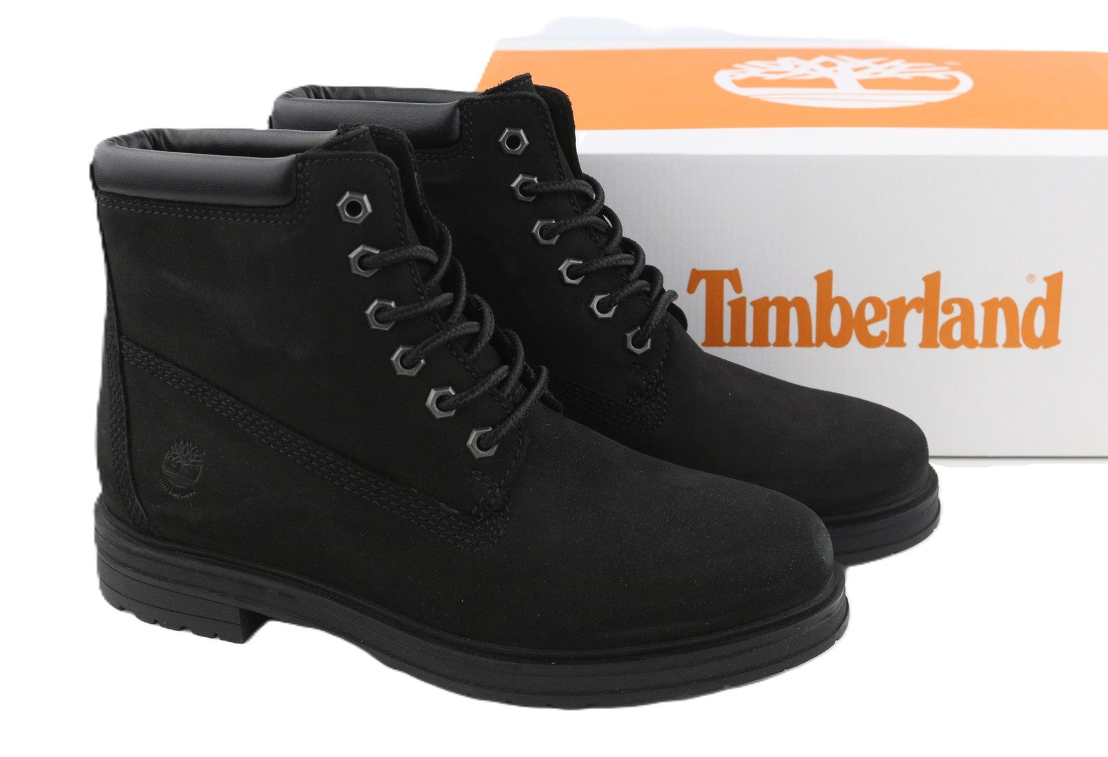 TIMBERLAND A2KSV Women's Boots UK8 EU41.5 Black Leather Ankle Lace Almond Logo