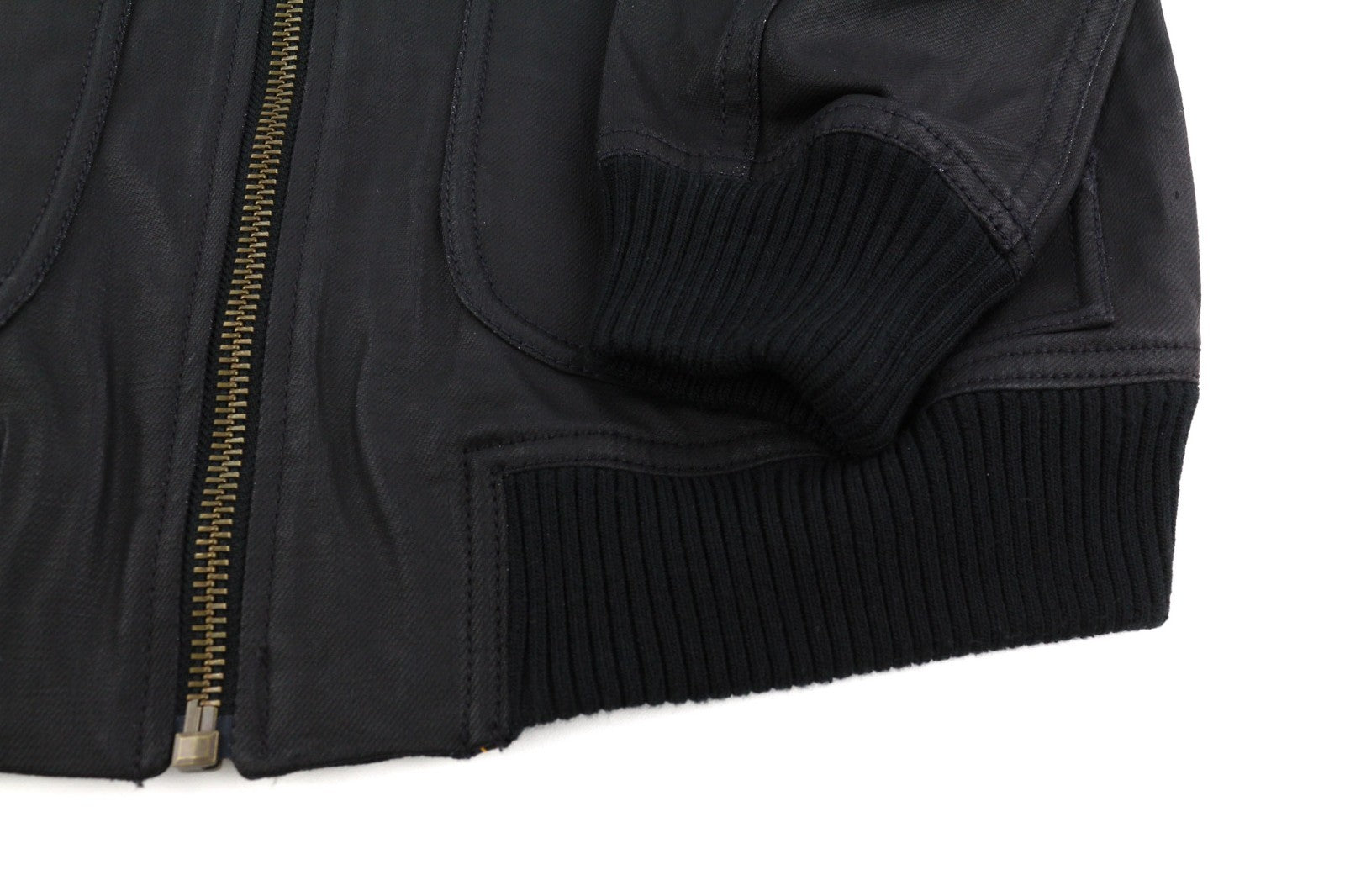 NUDIE JEANS Severin Short Rib Men's Jacket S Black Coated Bomber Zip Logo