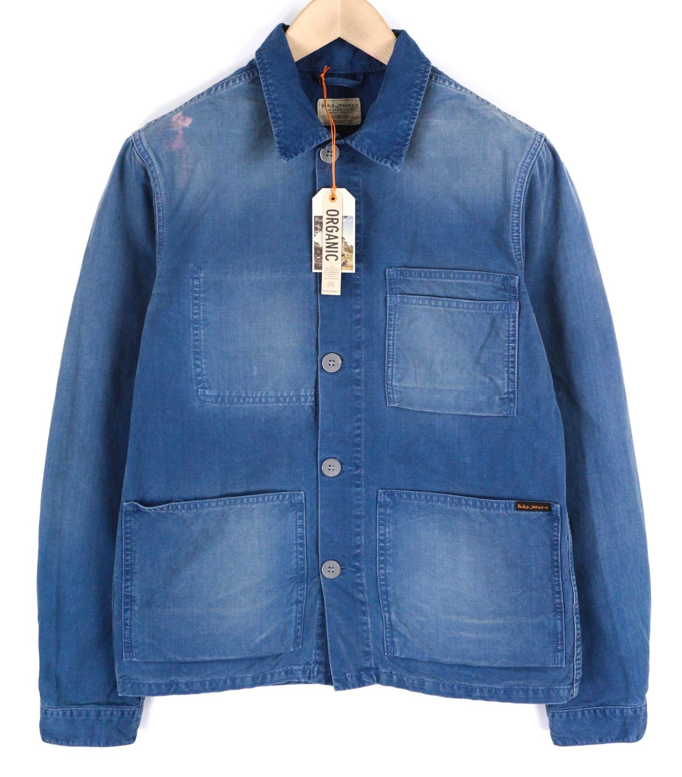 NUDIE JEANS Paul Men's Jacket S Oden Blue Washed Worker Button Pockets
