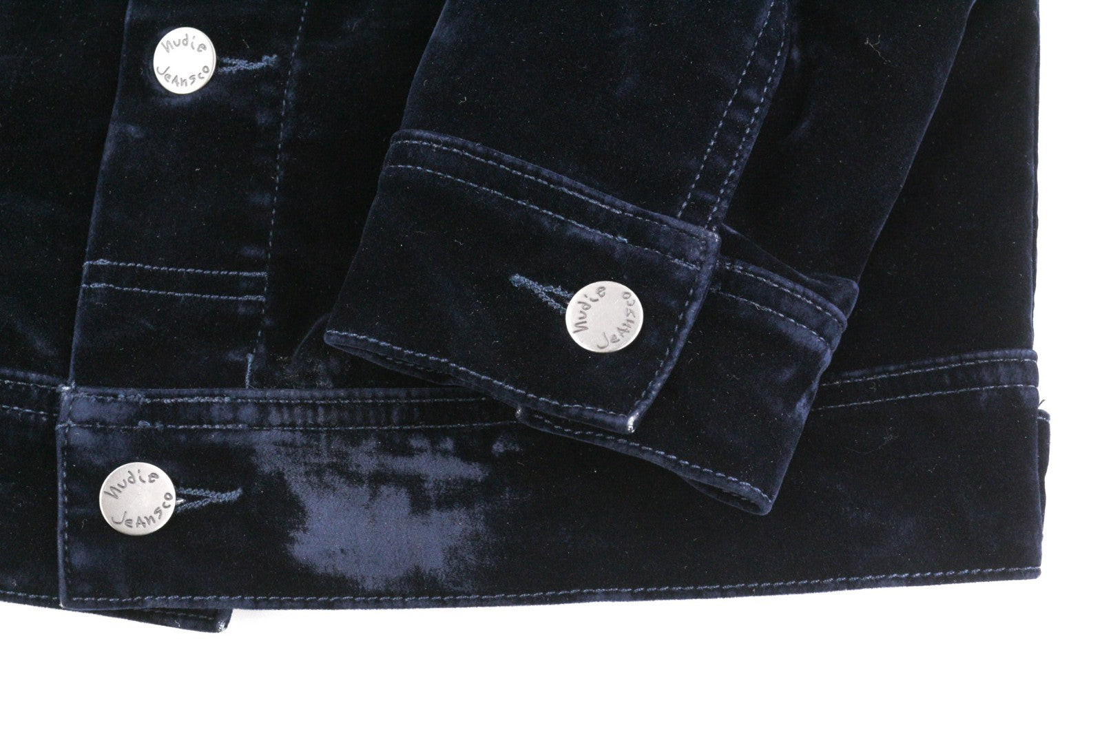 NUDIE JEANS Tove Women's Jacket M Blue Velvet Polo Button Long Sleeve