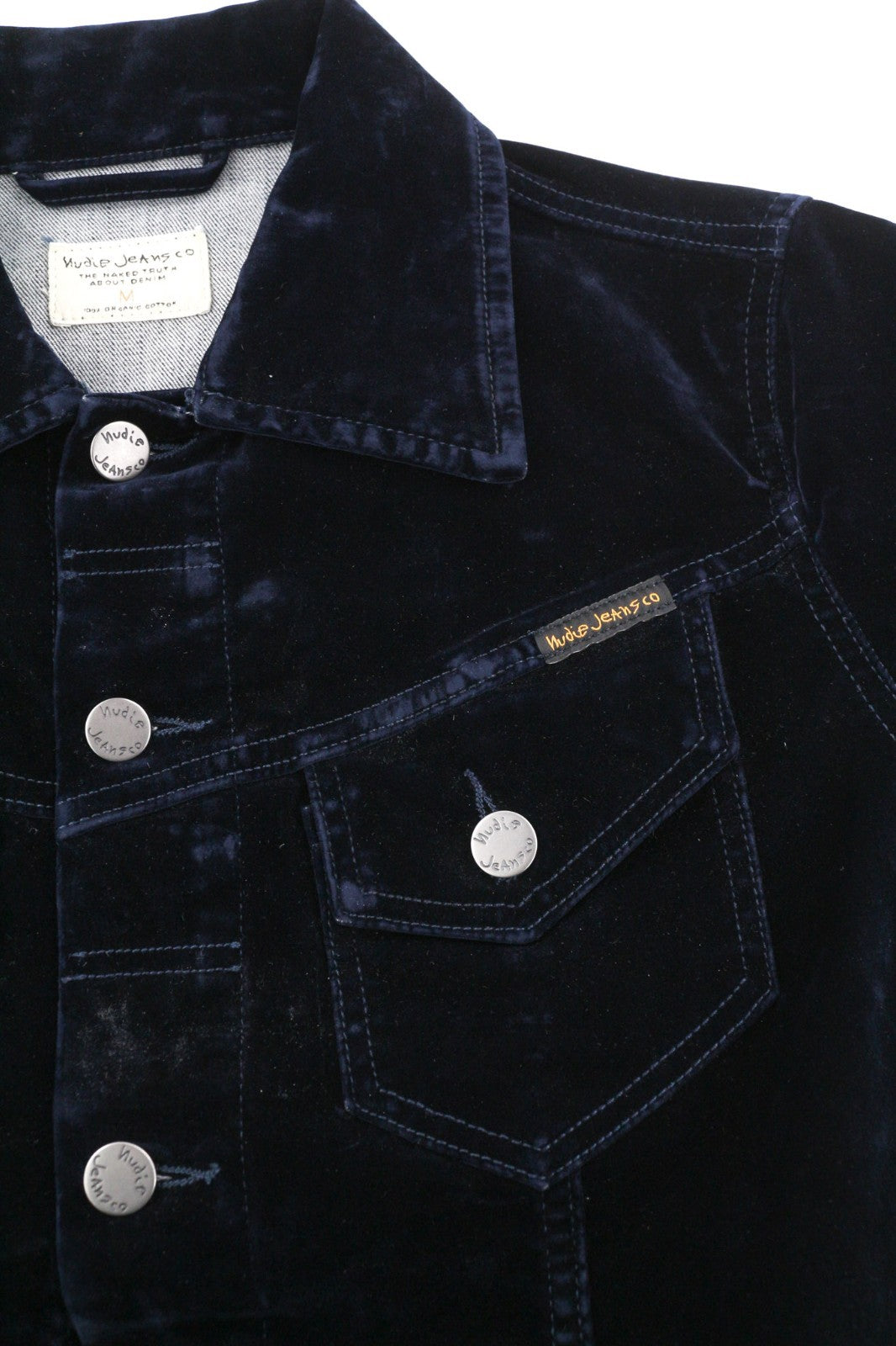 NUDIE JEANS Tove Women's Jacket M Blue Velvet Polo Button Long Sleeve