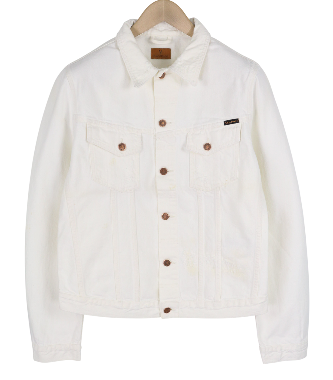 NUDIE JEANS Billy Men's Jacket L Pitch White Worn Button Polo Unlined