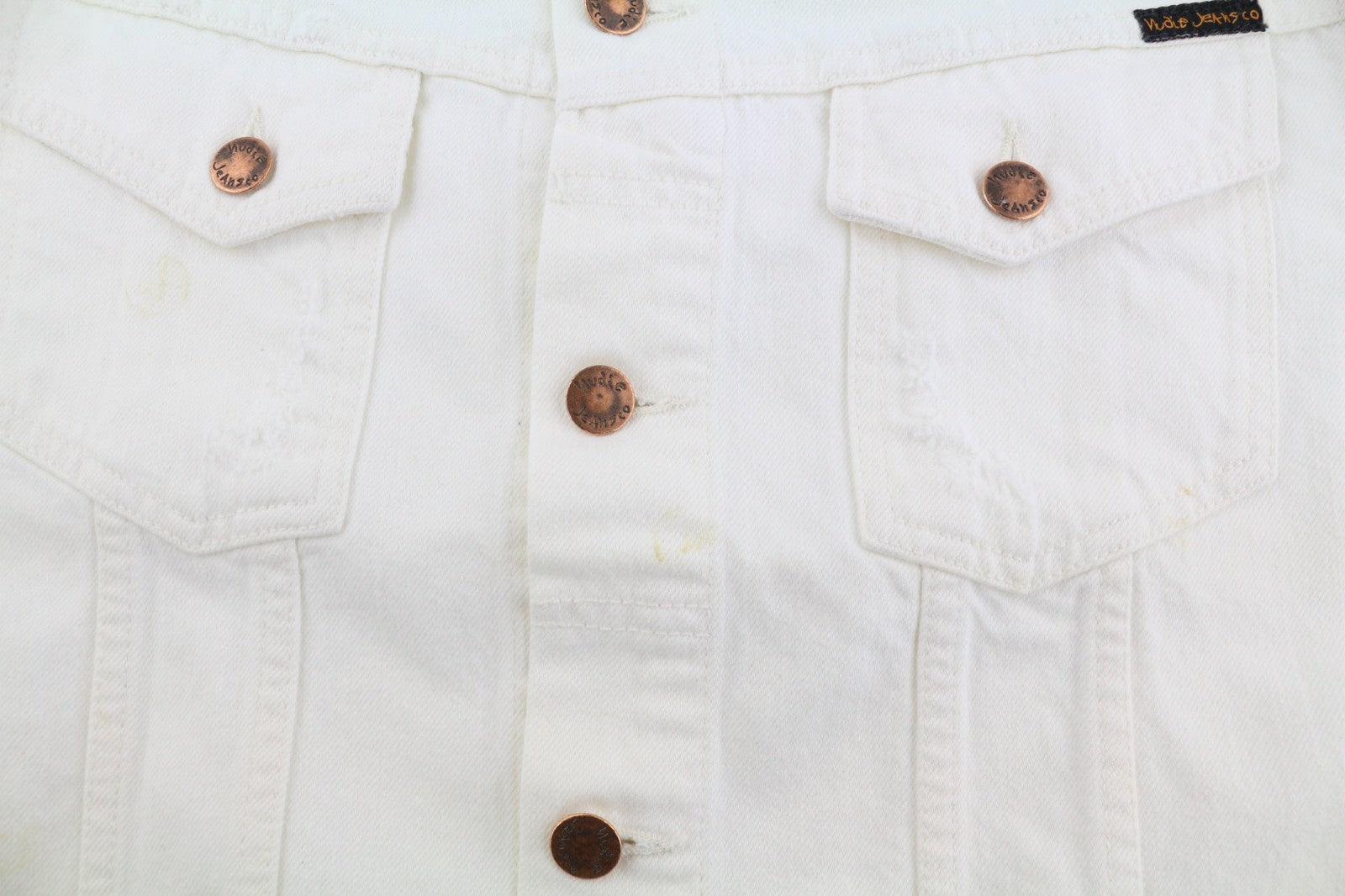 NUDIE JEANS Billy Men's Jacket L Pitch White Worn Button Polo Unlined