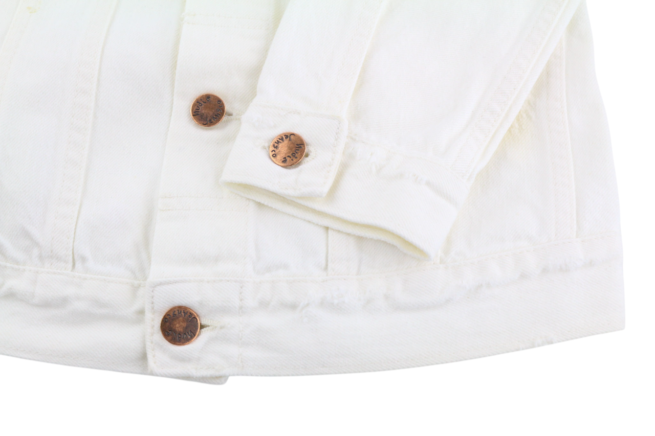 NUDIE JEANS Billy Men's Jacket XS Pitch White Worn Polo Button Unlined