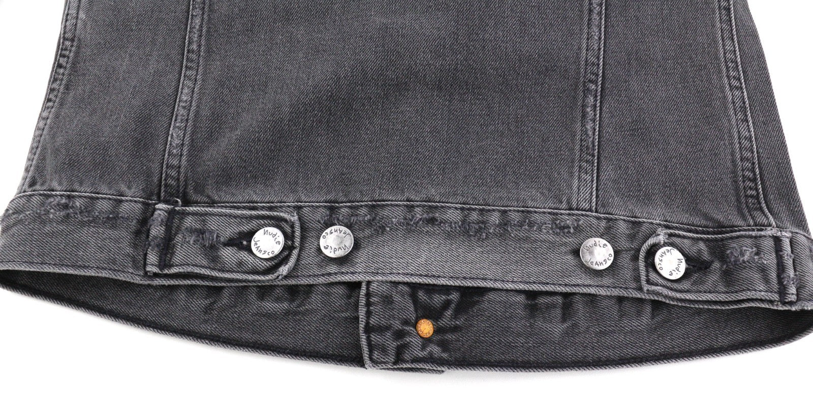 NUDIE JEANS Billy Men's XS Shimmering Shist Grey Ripped Washed Denim Jacket