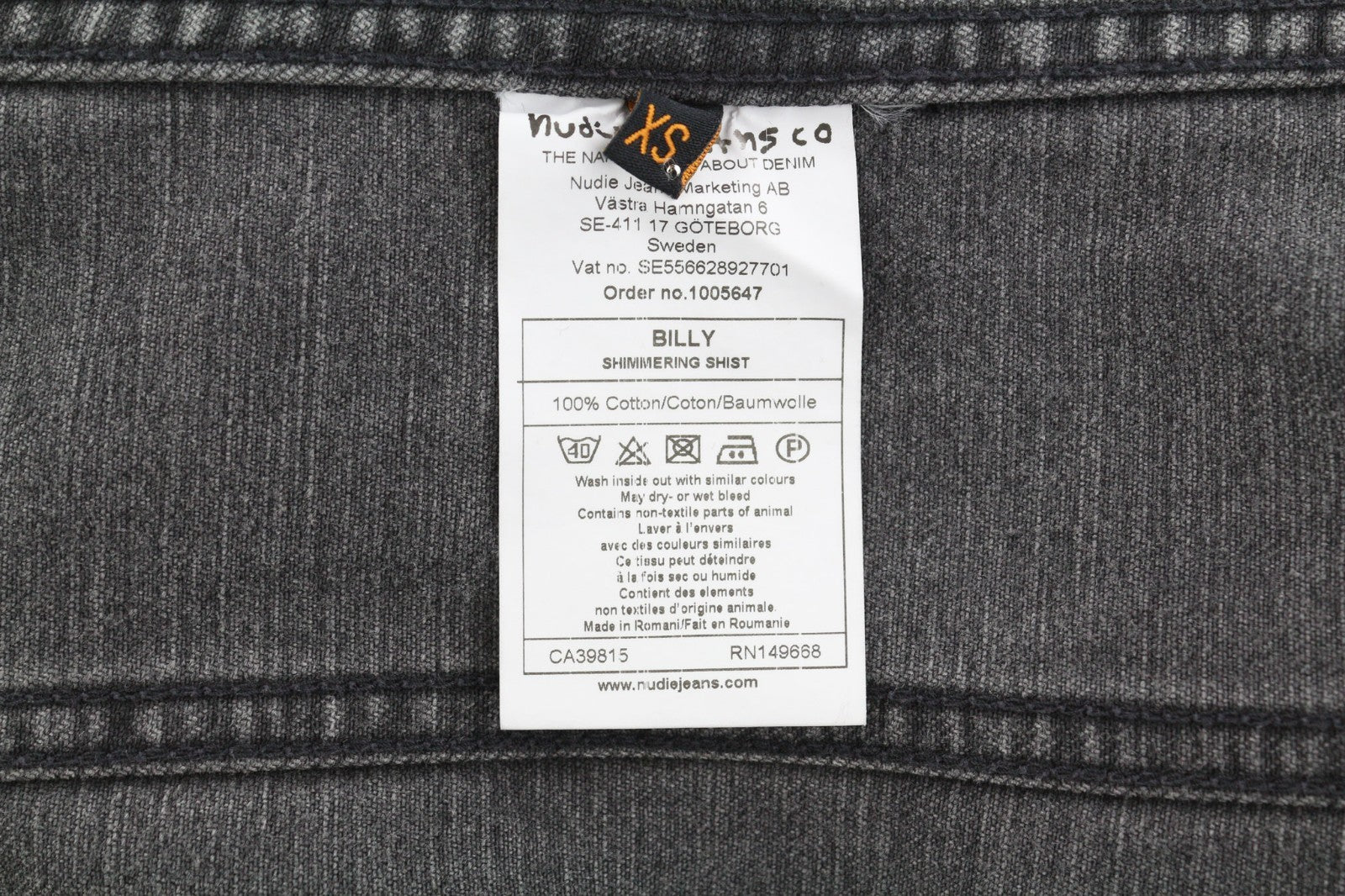 NUDIE JEANS Billy Men's XS Shimmering Shist Grey Ripped Washed Denim Jacket