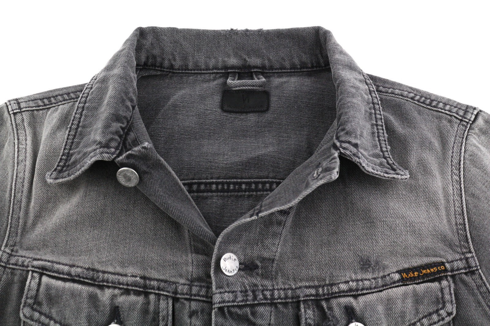 NUDIE JEANS Billy Men's S Shimmering Shist Grey Ripped Washed Button Jacket