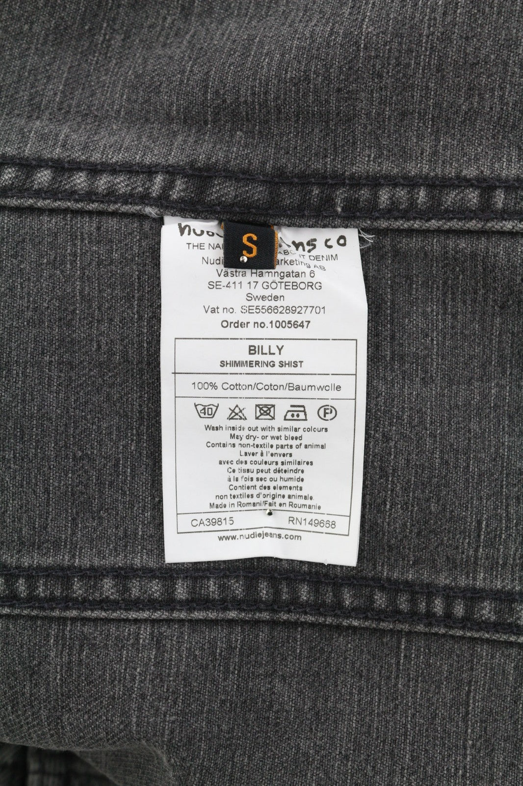 NUDIE JEANS Billy Men's S Shimmering Shist Grey Ripped Washed Button Jacket