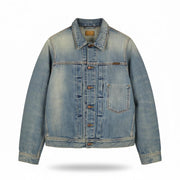 NUDIE JEANS Sonny Men's M Steel Indigo Washed Blue Polo Button Pocket Jacket