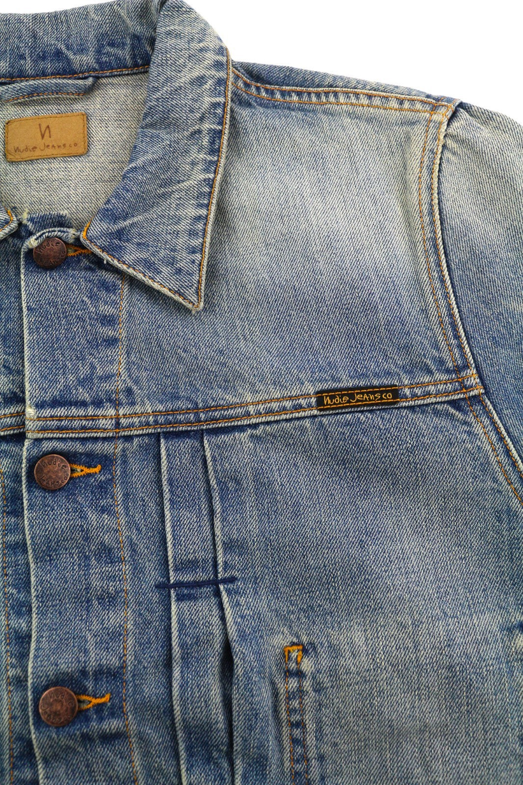 NUDIE JEANS Sonny Men's M Steel Indigo Washed Blue Polo Button Pocket Jacket