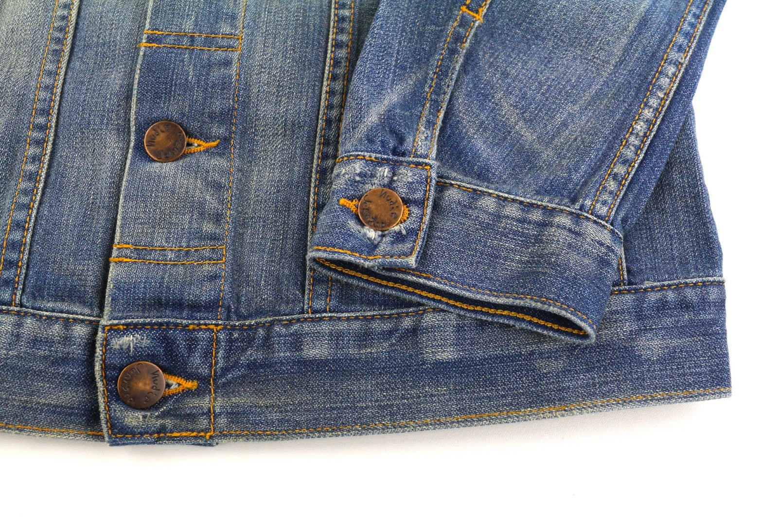 NUDIE JEANS Perry Men's XS Organic Bright Broken Mid Blue Washed Denim Jacket