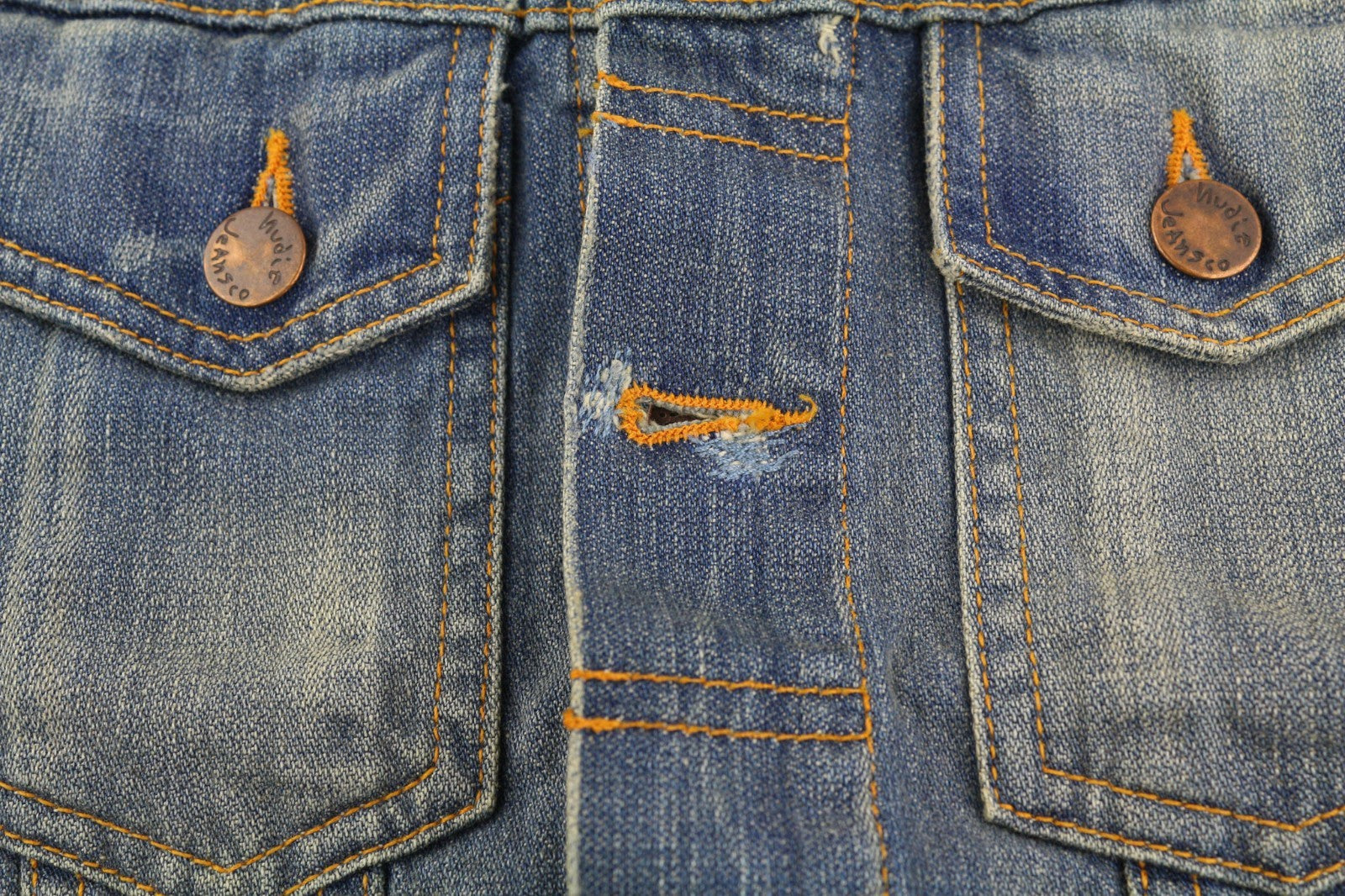 NUDIE JEANS Perry Men's XS Organic Bright Broken Mid Blue Washed Denim Jacket