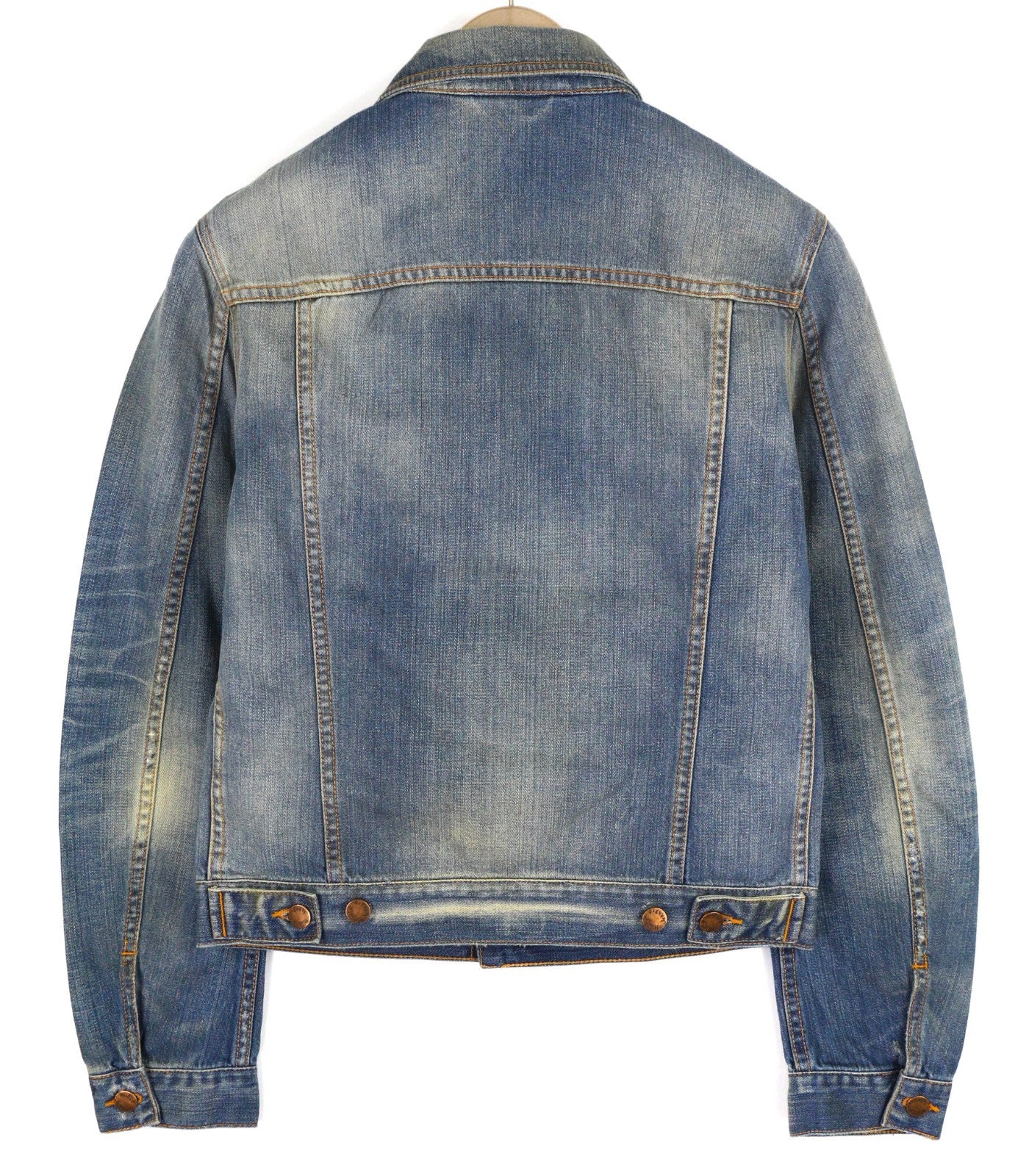 NUDIE JEANS Perry Men's S Organic Bright Broken Blue Washed Button Denim Coat