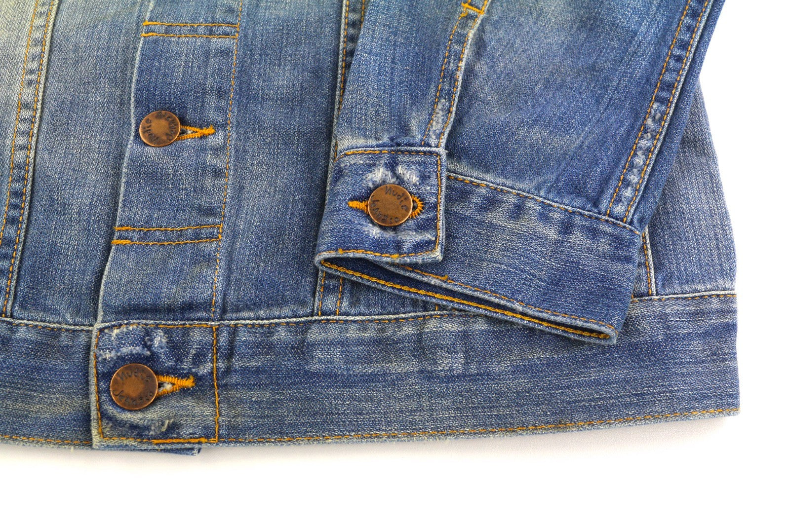 NUDIE JEANS Perry Men's S Organic Bright Broken Blue Washed Button Denim Coat