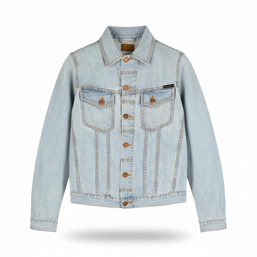 NUDIE JEANS Perry Men's S Organic Saltwater Shades Polo Button Blue Denim