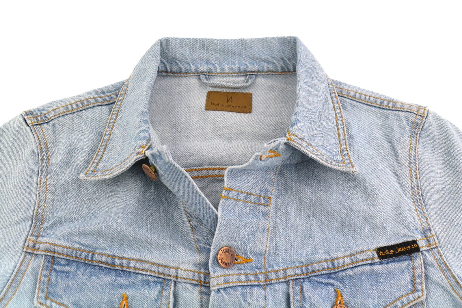 NUDIE JEANS Perry Men's S Organic Saltwater Shades Polo Button Blue Denim