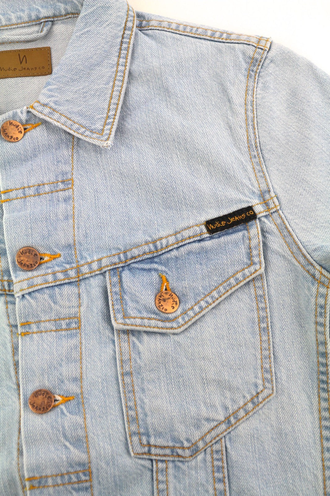 NUDIE JEANS Perry Men's S Organic Saltwater Shades Polo Button Blue Denim