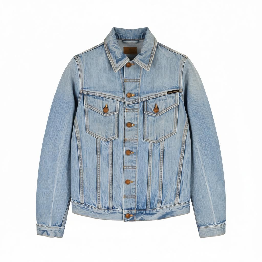 NUDIE JEANS Billy Men's S Strumming Indigo Organic Button Denim Blue Jacket