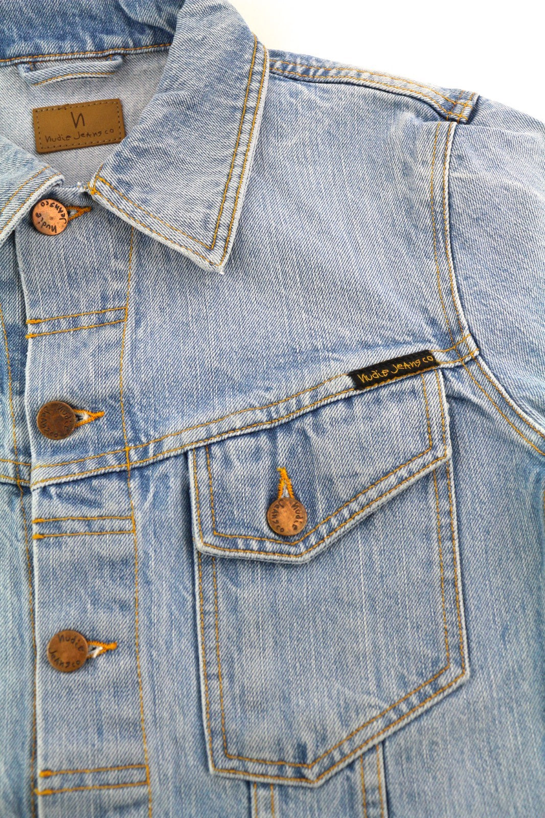 NUDIE JEANS Billy Men's S Strumming Indigo Organic Button Denim Blue Jacket