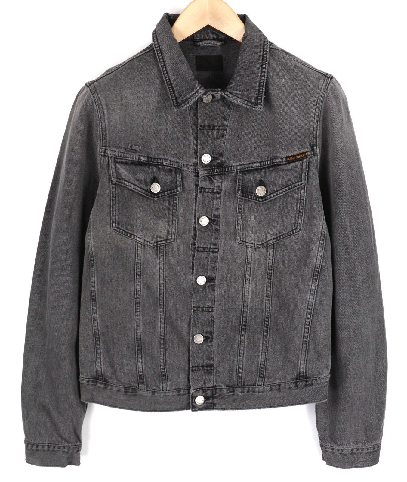 NUDIE JEANS Billy Men's M Desolation Grey Mid Denim Polo Neck Button Jacket