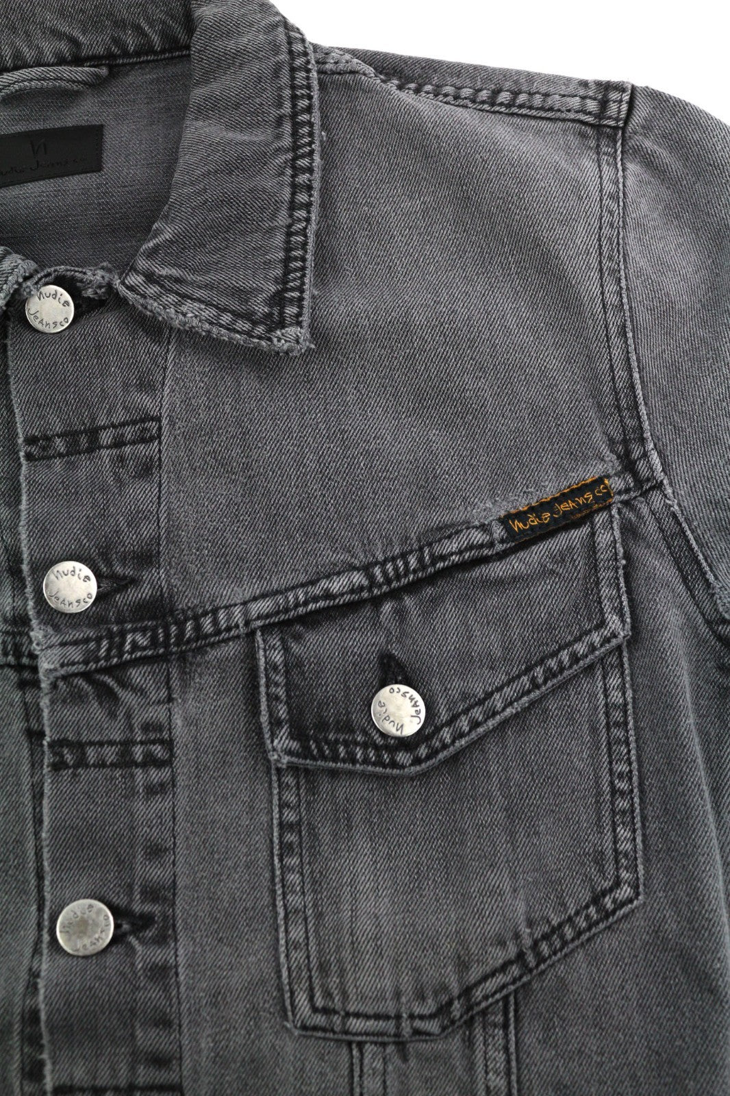 NUDIE JEANS Billy Men's M Desolation Grey Mid Denim Polo Neck Button Jacket