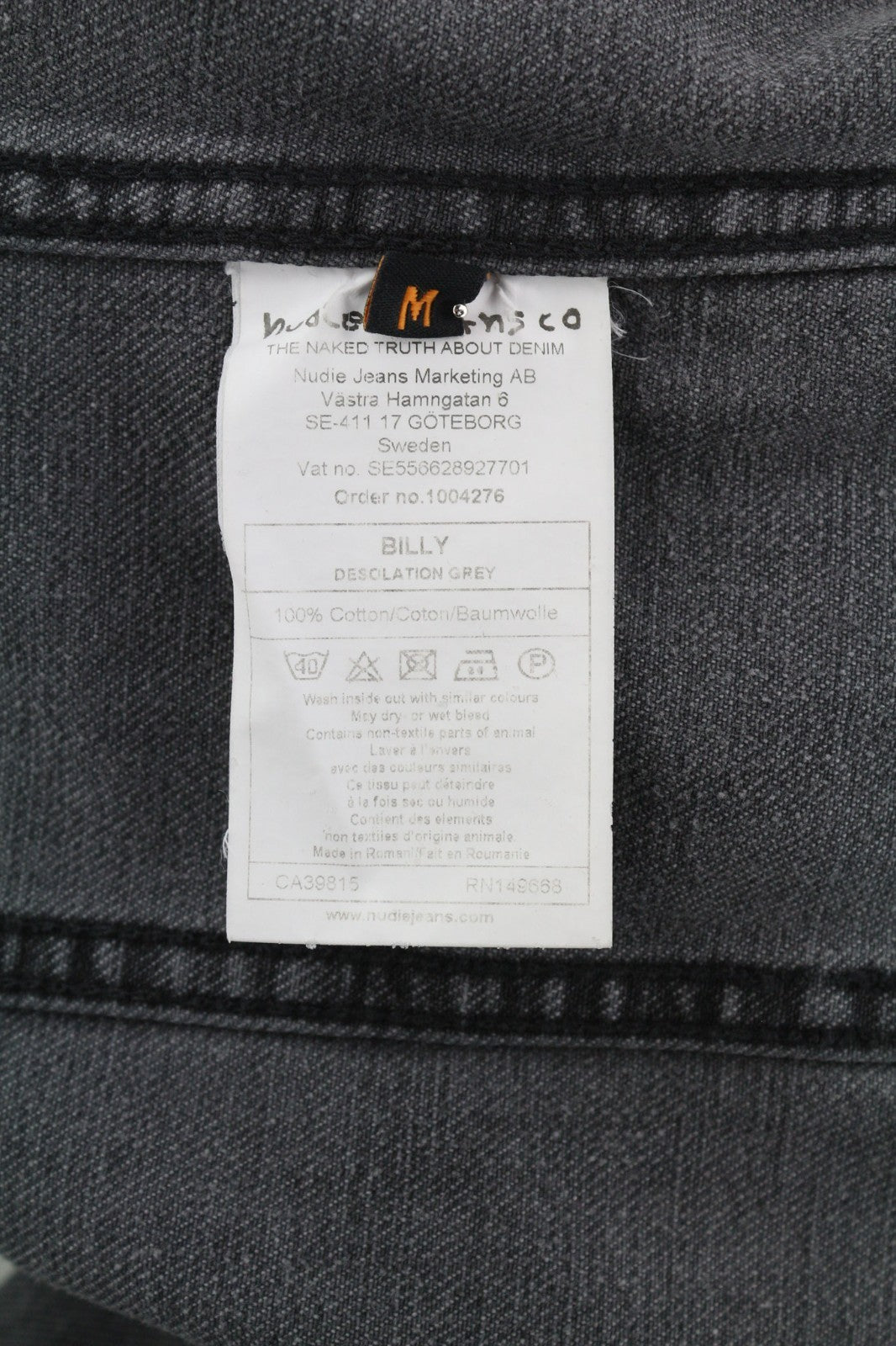 NUDIE JEANS Billy Men's M Desolation Grey Mid Denim Polo Neck Button Jacket