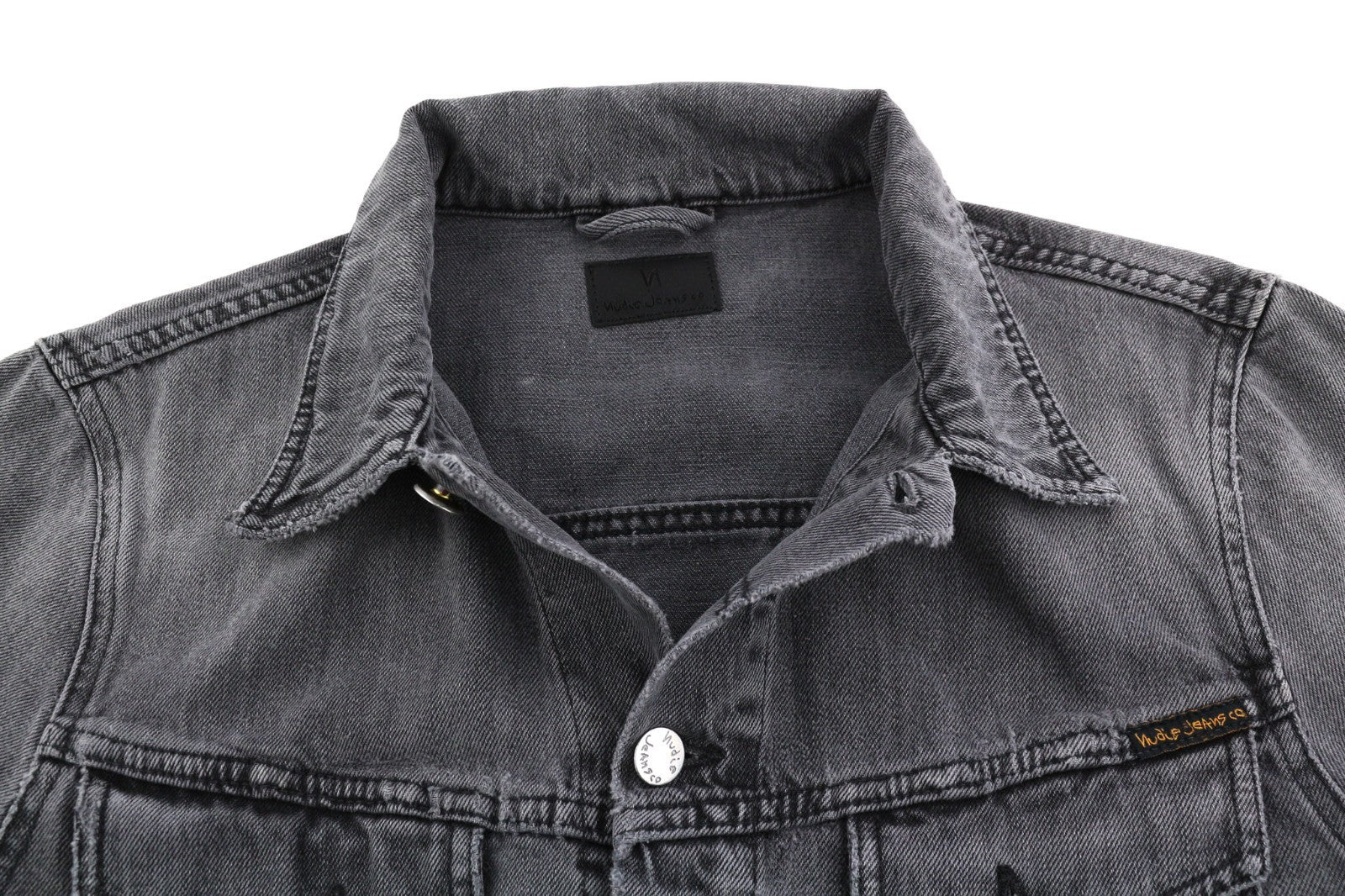 NUDIE JEANS Billy Men's M Desolation Grey Polo Neck Mid Denim Button Coat